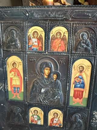 Icono bizantino Virgen con Niño en plata 950