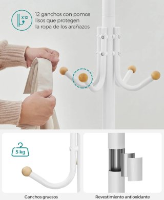 Perchero de Pie SONGMICS Blanco 12 Ganchos