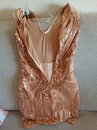 Vestido lentejuelas y plumas Tolen