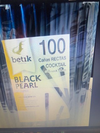 100 Cañitas Cocktail Negras 15cm
