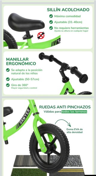 Bici de equilibrio Sawyer verde