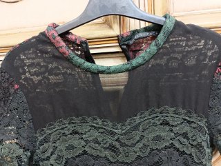 Vestito donna pizzo ricamato nero/verde XS