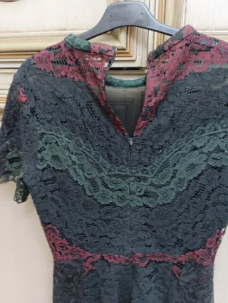 Vestito donna pizzo ricamato nero/verde XS