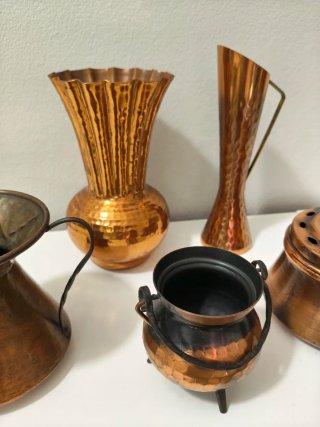 Set 5 oggetti vintage rame martellato