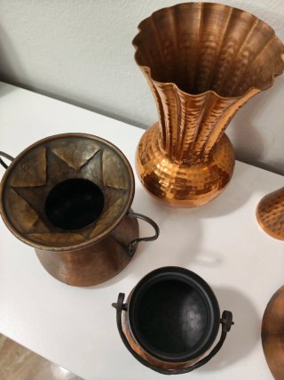 Set 5 oggetti vintage rame martellato