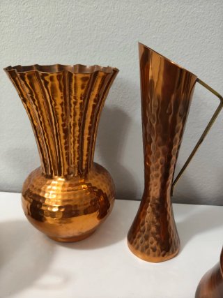 Set 5 oggetti vintage rame martellato