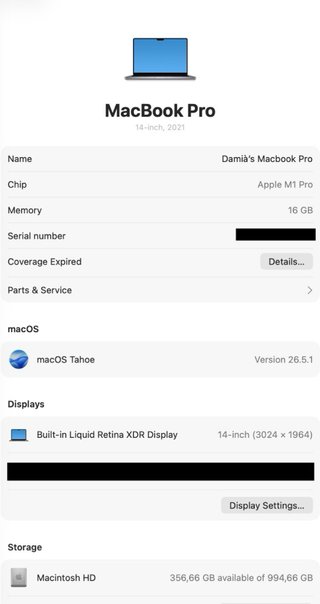 MacBook Pro 14” M1 Pro 16GB RAM 1TB SSD