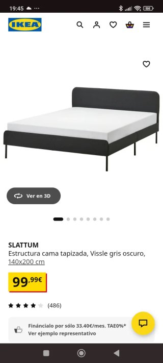Cama Ikea Slattum 140cm + Colchón Vesteroy 135cm