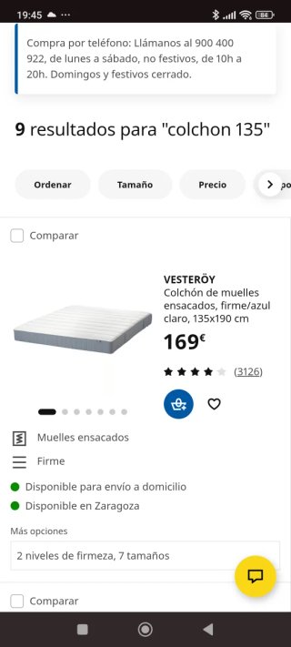 Cama Ikea Slattum 140cm + Colchón Vesteroy 135cm