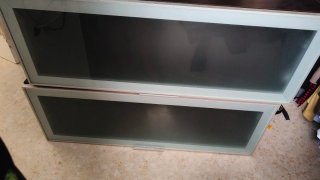 Mueble de salón wengue y cristal largo 350 cm