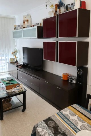Mueble de salón wengue y cristal largo 350 cm