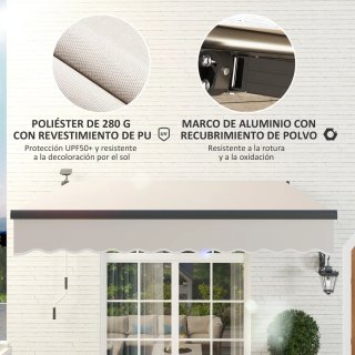 Toldo retráctil manual con luces LED solares