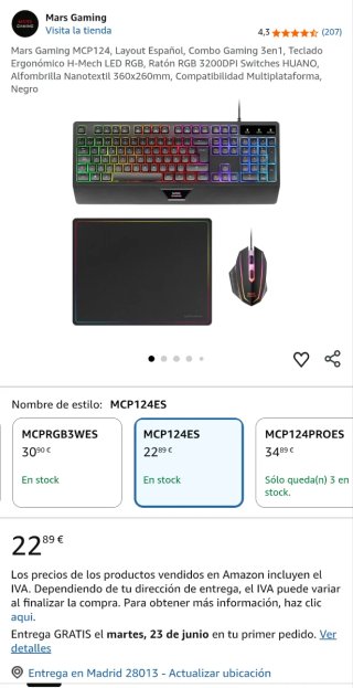 Combo Mars Gaming MCP124 Teclado, ratón y mousepad