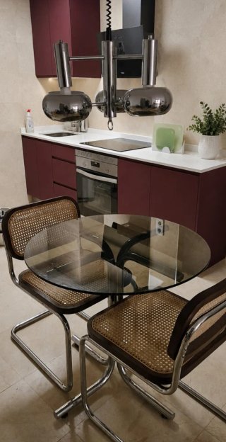 Mesa comedor/cocina Space Age cristal y metal