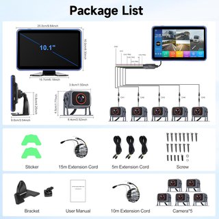 Kit Cámara Visión Trasera 10.1 5 Cámaras