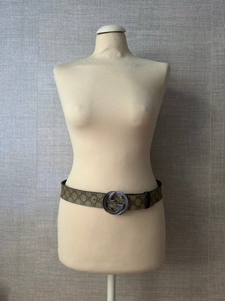 Cintura Gucci GG Fibbia Argentata Marrone