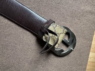 Cintura Gucci GG Fibbia Argentata Marrone