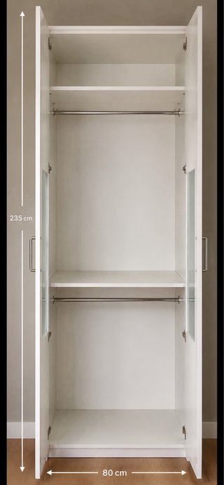Armario modular blanco con puertas madera/cristal