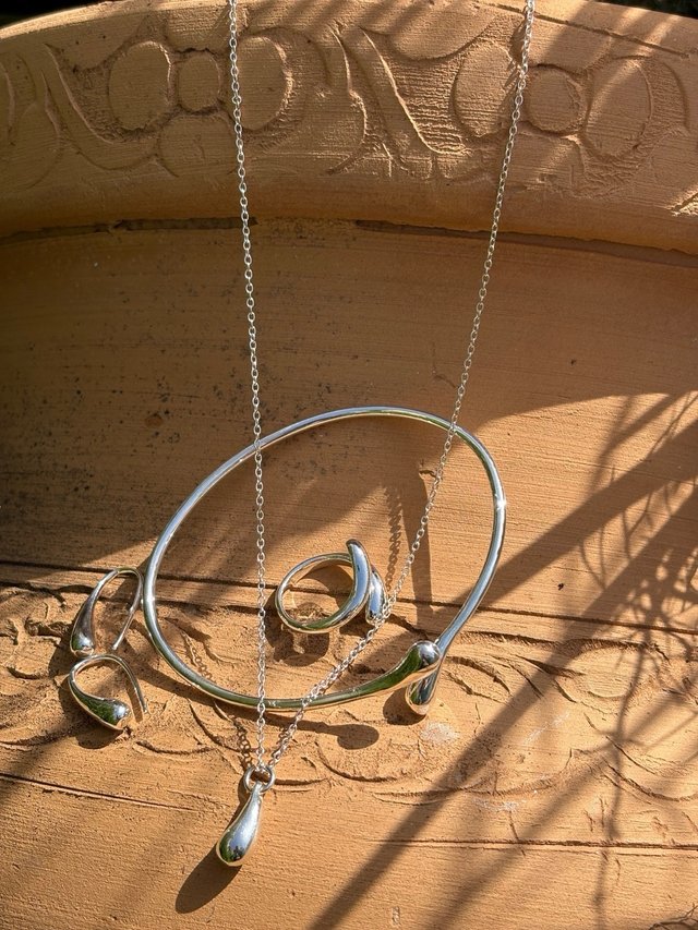 Conjunto Joyas Plata: Collar, Pulsera, Anillo y