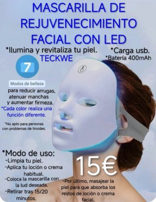 Mascarilla Rejuvenecimiento Facial con LED Teckwe