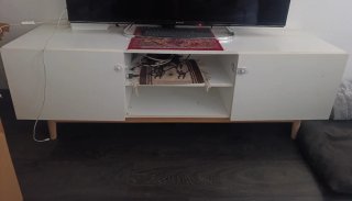Mueble TV blanco y madera