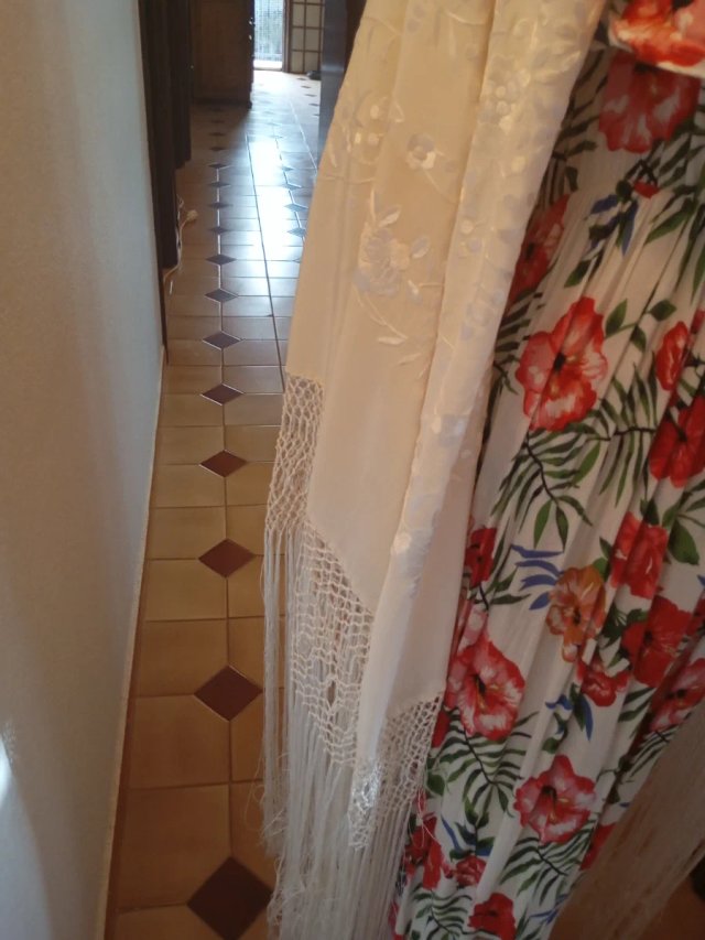 Mantón de Manila bordado a mano seda marfil clarit