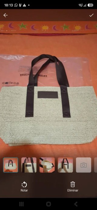 Bolso de rafia beige y marrón