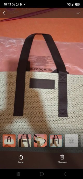 Bolso de rafia beige y marrón
