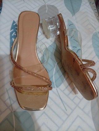Sandalias Doradas Mujer Tacón Transparentey Dorado