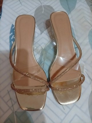 Sandalias Doradas Mujer Tacón Transparentey Dorado