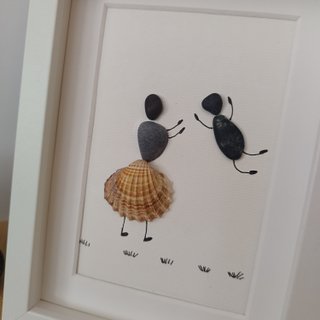 Cuadro artesanal Bailarina y niño Pebble Art