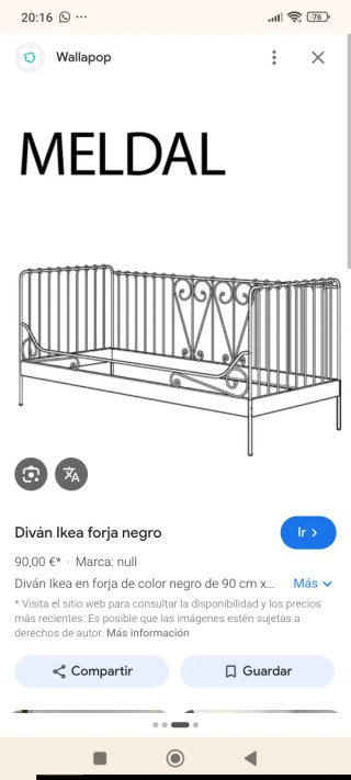 Diván cama forja negro con somier láminas