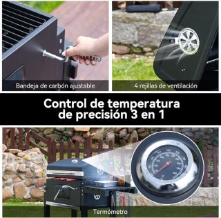 Barbacoa Carbón Parrilla Tapa Acero Negra