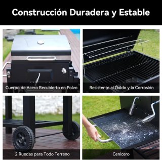 Barbacoa Carbón Parrilla Tapa Acero Negra