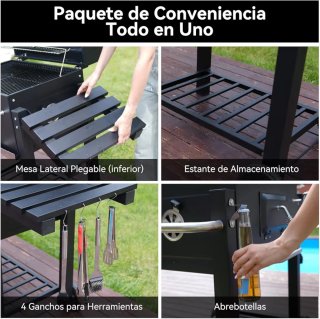 Barbacoa Carbón Parrilla Tapa Acero Negra