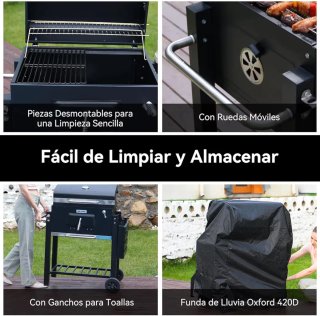 Barbacoa Carbón Parrilla Tapa Acero Negra