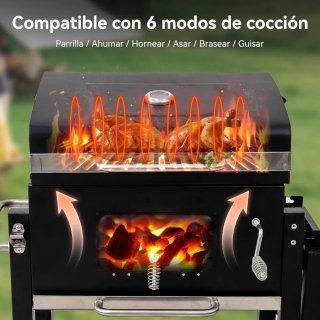 Barbacoa Carbón Parrilla Tapa Acero Negra