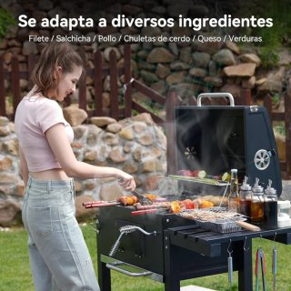 Barbacoa Carbón Parrilla Tapa Acero Negra