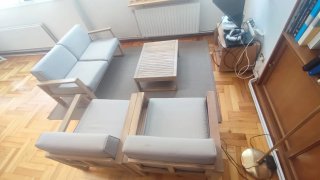 conjunto Sofá 2 plazas y 2 sillones madera