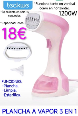 Plancha Vapor 3 en 1 Teckwe 1200W