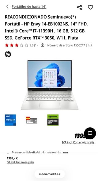 Portátil HP Envy 14-EB1002NS Argento