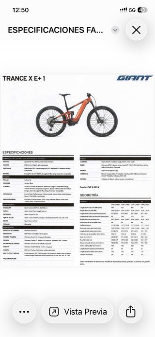 GIANT TRANCE X E+1 PRO 29 TALLA M BATERÍA750WH92%