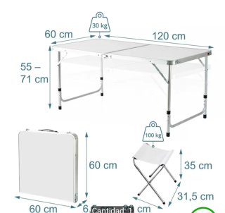 Mesa Plegable Blanca con 4 Sillas