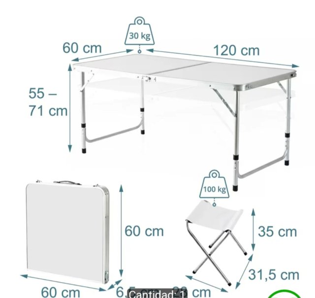 Mesa Plegable Blanca con 4 Sillas