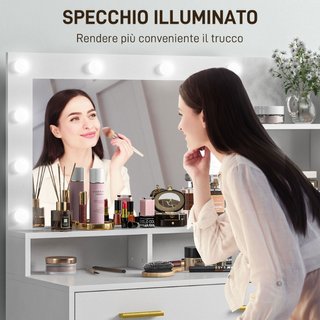 Tavolo da Trucco in Legno con 4 Cassetti, 6 Ripian