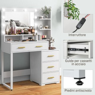 Tavolo da Trucco in Legno con 4 Cassetti, 6 Ripian