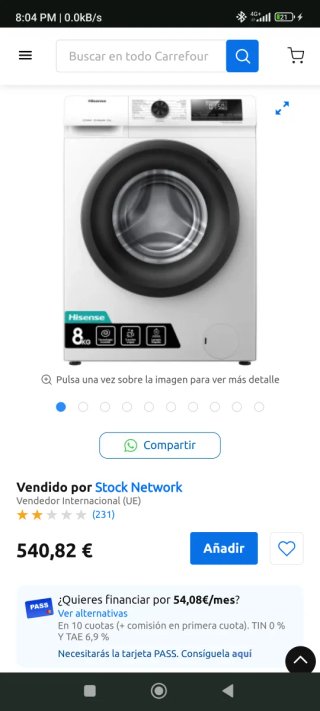 Lavadora Hisense 8 kg