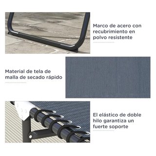 Tumbona Plegable 4 Posiciones Marco Acero Gris