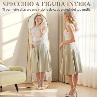 Specchio Verticale Ovale da Terra con Supporto, in