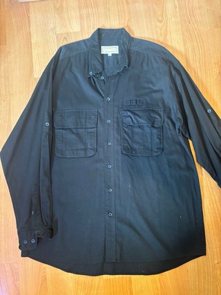Camisa Negra Camel Talla L grande. Algodón